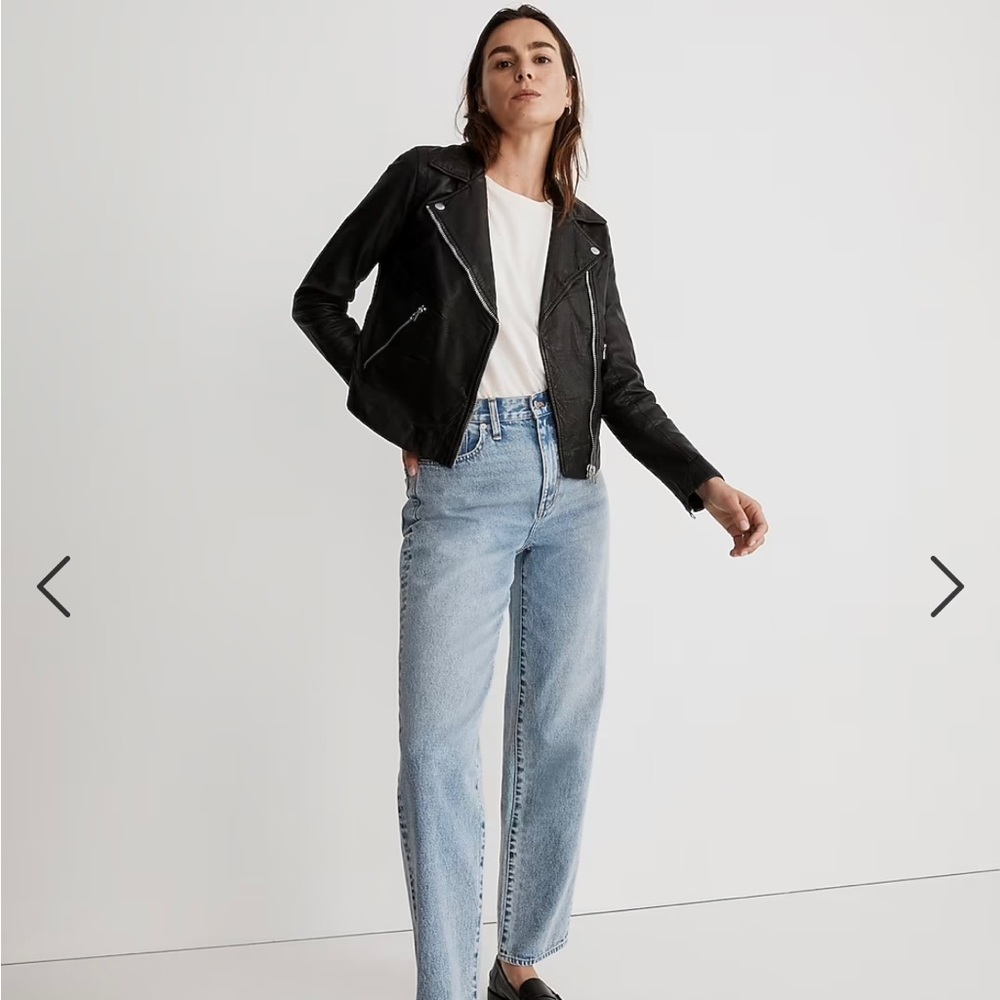 Madewell S Washed Motorcycle Leather Jacket True Black | Mini Repair Done Sleeve